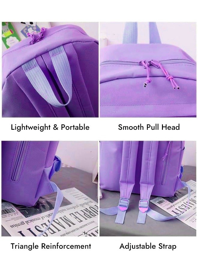 مجموعة من 5 حقائب ظهر لطيفة كاواي مع دبابيس قلادة على شكل دب، مجموعة حقائب ظهر من القماش مع حقيبة حمل أرجوانية اللون - Image 4