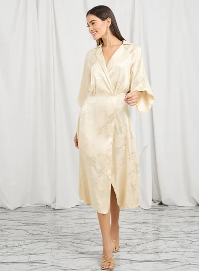 Styli Styli Jacquard Print Notch Lapel Neck Midi Dress