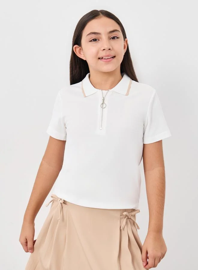 Styli Styli Plain Polo T-Shirt and Pleated Skirt Set