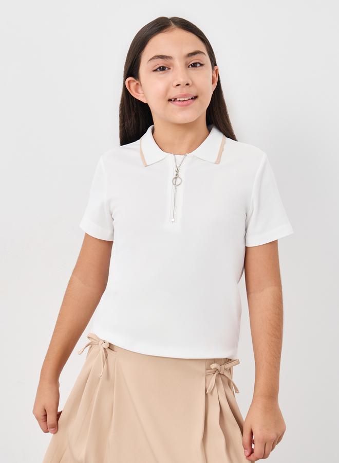 Styli Plain Polo T-Shirt and Pleated Skirt Set - Image 2