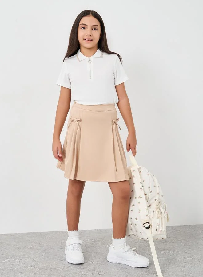 Styli Styli Plain Polo T-Shirt and Pleated Skirt Set