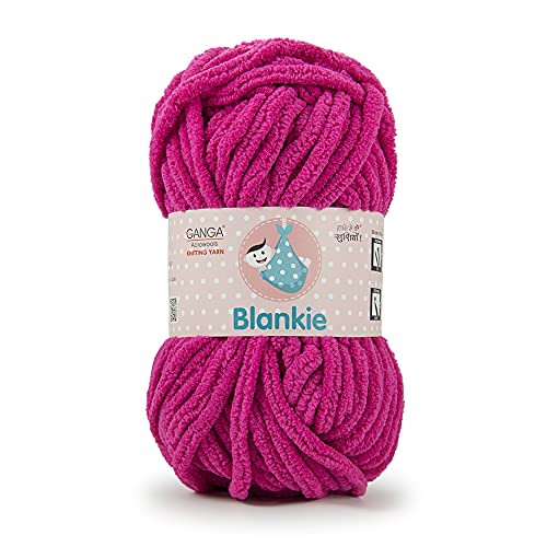 Ganga Acrowools Blankie is a Super Soft Chenille Yarn. OEKOTEX Class 1 Certified. Safe for Babies. Pack of 2 Balls - 100gm Each. Shade no 13, Fushia - Image 1