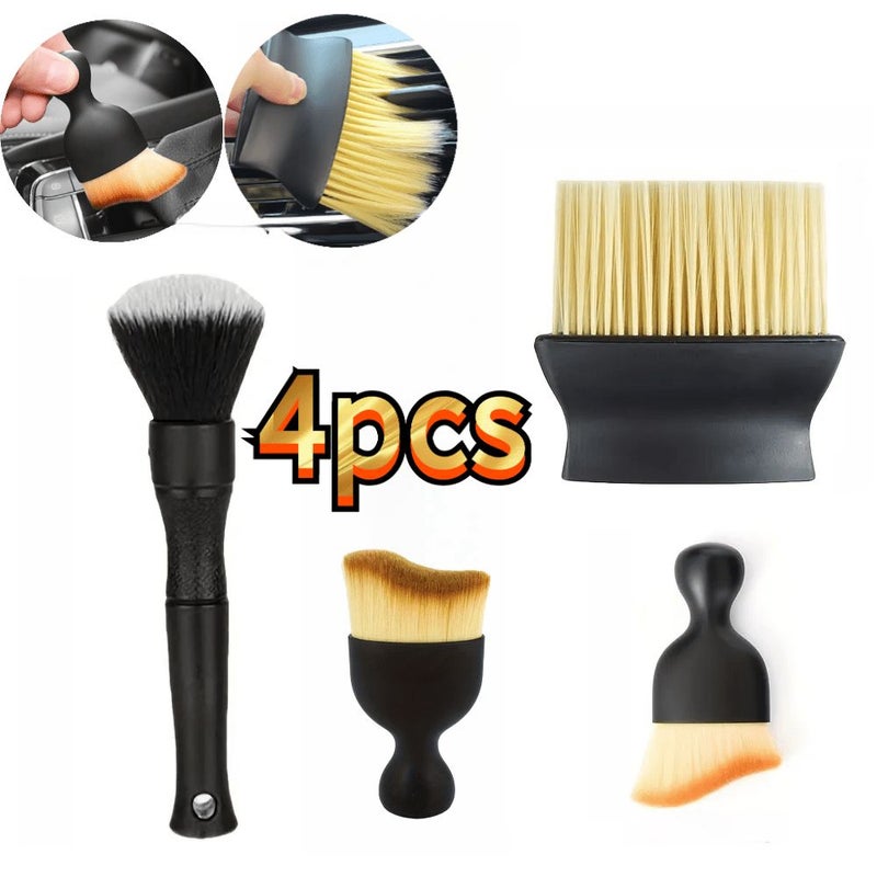 4 Piece Car Interior Exterior Detail Brush Set Soft Bristle Wheel Cleaning Tool Dust Removal - Image 1