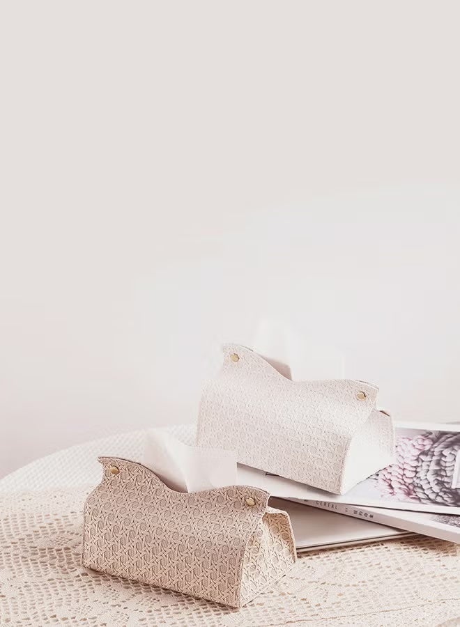 غطاء علبة مناديل بنمط منسوج، مصنوع من جلد البولي يوريثان المقاوم للماء، منظم طاولة أريكة مكتبية لغرفة المعيشة، غرفة النوم، المكتب - Image 5