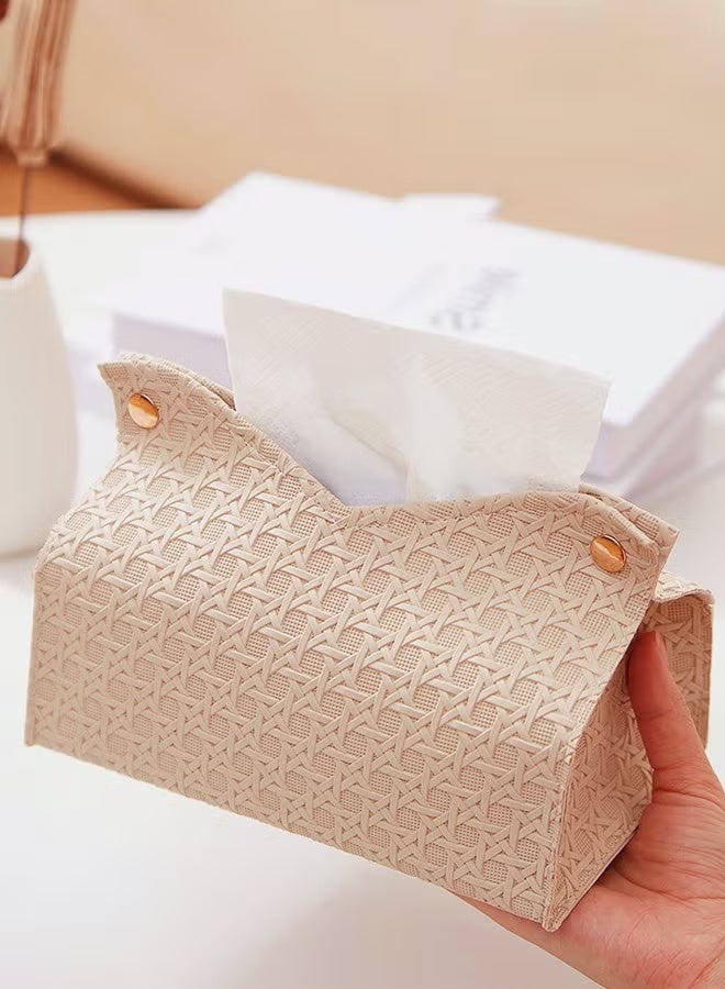 غطاء علبة مناديل بنمط منسوج، مصنوع من جلد البولي يوريثان المقاوم للماء، منظم طاولة أريكة مكتبية لغرفة المعيشة، غرفة النوم، المكتب - Image 2