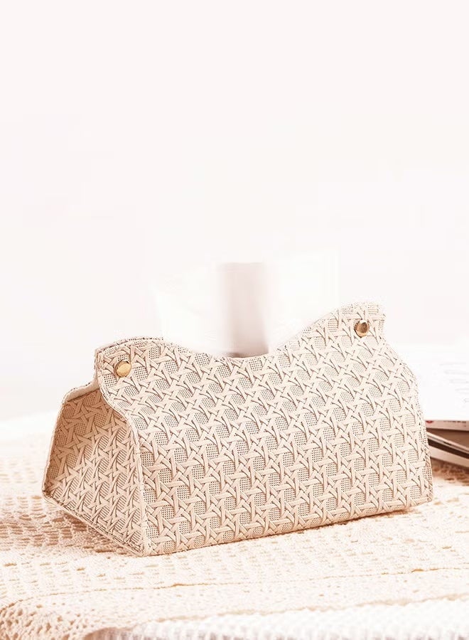 غطاء علبة مناديل بنمط منسوج، مصنوع من جلد البولي يوريثان المقاوم للماء، منظم طاولة أريكة مكتبية لغرفة المعيشة، غرفة النوم، المكتب - Image 3