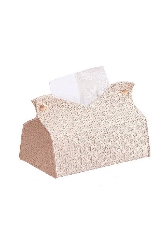 غطاء علبة مناديل بنمط منسوج، مصنوع من جلد البولي يوريثان المقاوم للماء، منظم طاولة أريكة مكتبية لغرفة المعيشة، غرفة النوم، المكتب - Image 1