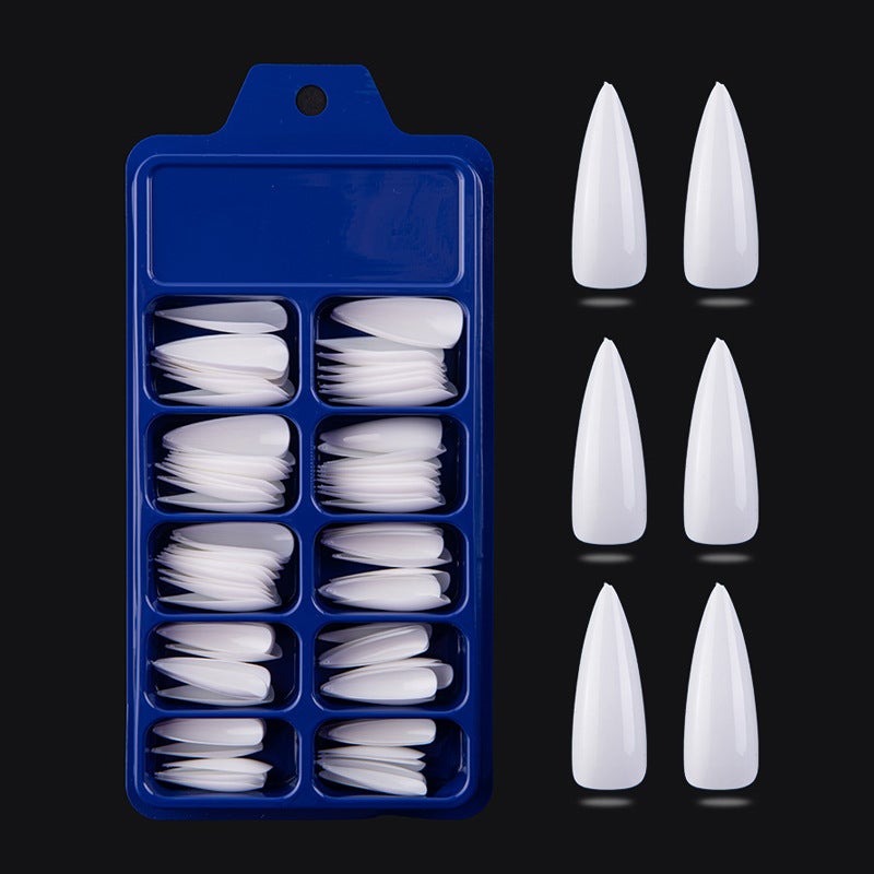100 Pcs Solid Color Mixed Color Long Full Paste Transparent Pointed False Nails Stiletto Nail Art Nail Piece - Image 4