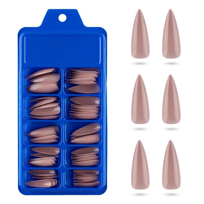 100 Pcs Solid Color Mixed Color Long Full Paste Transparent Pointed False Nails Stiletto Nail Art Nail Piece - Image 1