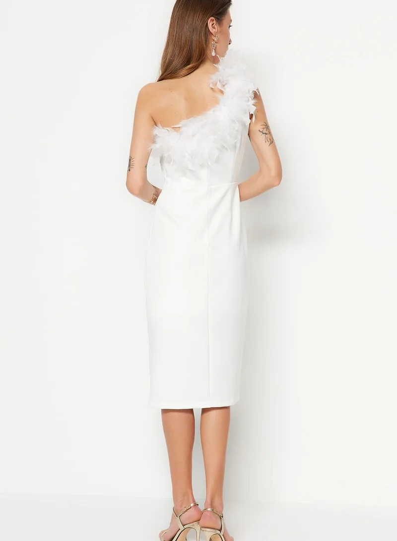 trendyol Feathered One-Shoulder Dress