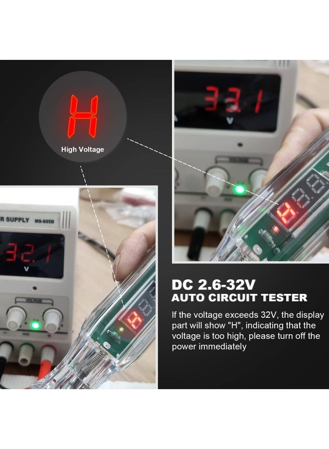 WinamooPremium Digital LED Automotive Circuit Tester DC 2.6V-32V Test Light with Portable PU Extended Spring Wire Vehicle Circuits Low Voltage Light Tester with Sharp Stainless Probe - Image 5