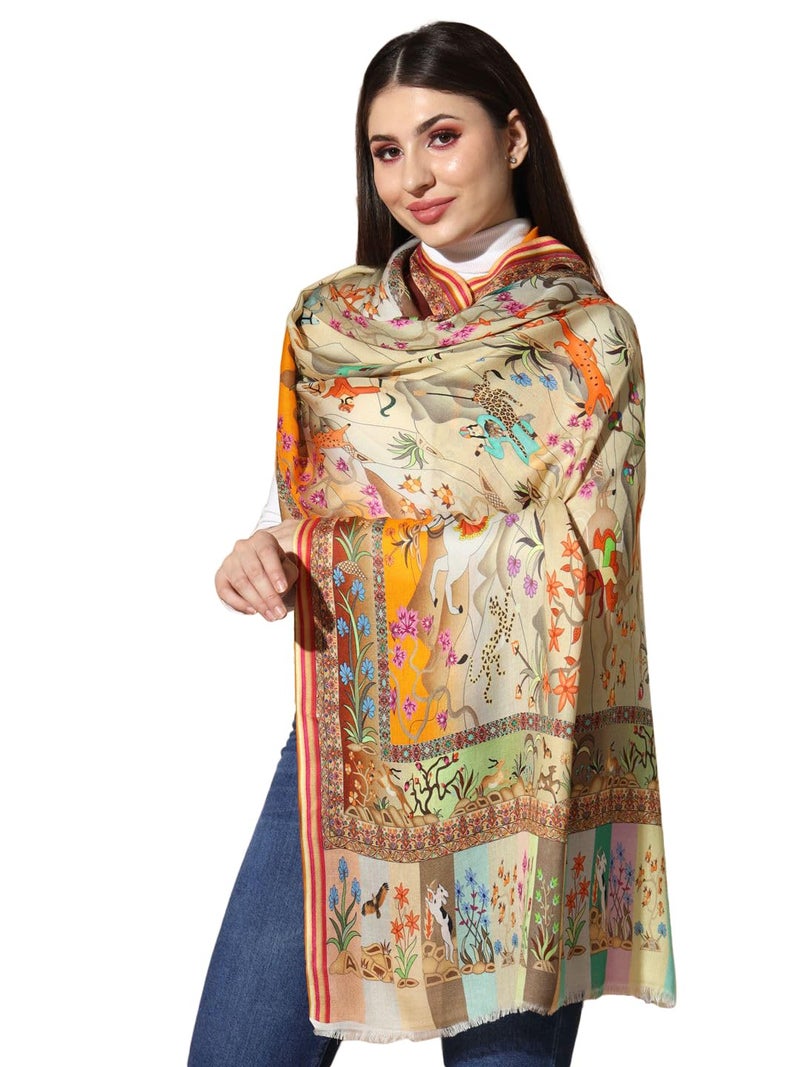 Pashmoda Women Chaman Multicoloured Printed Stole (Size : 71X203 CM) - Image 1