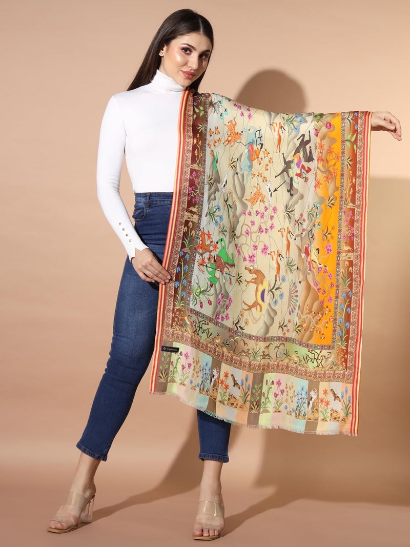 Pashmoda Women Chaman Multicoloured Printed Stole (Size : 71X203 CM) - Image 4