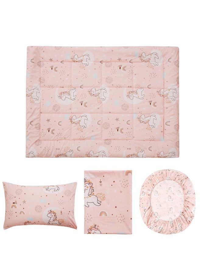 جي اس دي طقم ملاءات سرير يونيكورن وردي للفتيات الصغيرات مكون من 4 قطع من الألياف الدقيقة الناعمة لسرير الأطفال الصغار - Image 4
