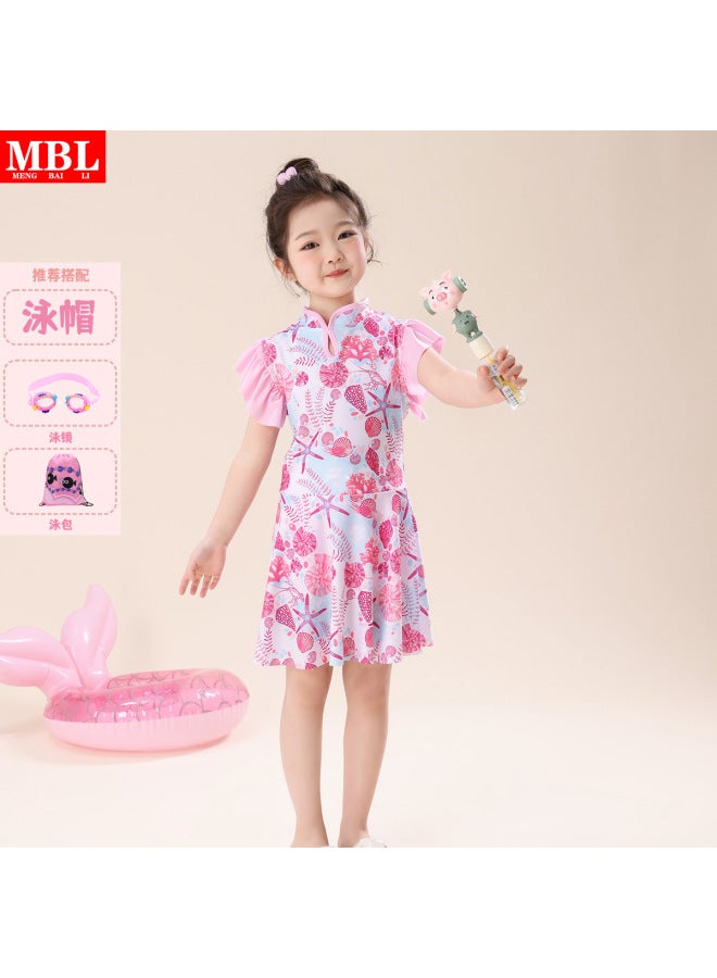Girls' Chinese-style Two-piece Swimsuit Children's New Chinese-style Summer New Girls' Sun-protective Quick-dry One-piece Dress Swimsuit Trendy
