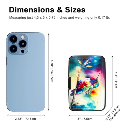 Kaabao Credit Card Holder for Women Men RFID Blocking Wallet Small Business Metal Slim Mini Aluminum Hard Case (Watercolor Painting Hummingbird) - Image 5