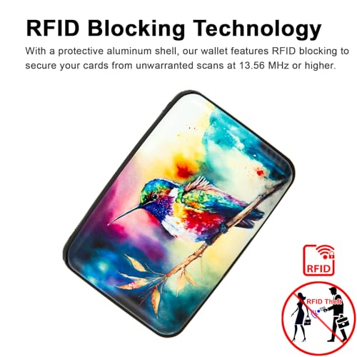 Kaabao Credit Card Holder for Women Men RFID Blocking Wallet Small Business Metal Slim Mini Aluminum Hard Case (Watercolor Painting Hummingbird) - Image 2
