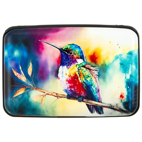 Kaabao Credit Card Holder for Women Men RFID Blocking Wallet Small Business Metal Slim Mini Aluminum Hard Case (Watercolor Painting Hummingbird) - Image 1