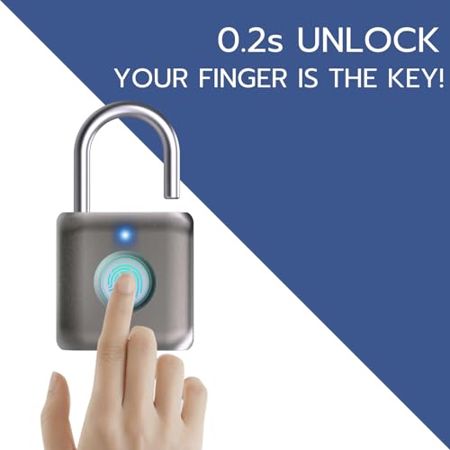 Pothunder Fingerprint Smart Padlock Lock, Biometric Metal Keyless Thumbprint Lock, Waterproof, USB Rechargeable, for Gym Locker, School Locker, Luggage, Backpack, Suitcase(Gray) - Image 2