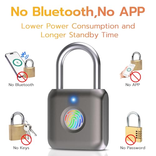 Pothunder Fingerprint Smart Padlock Lock, Biometric Metal Keyless Thumbprint Lock, Waterproof, USB Rechargeable, for Gym Locker, School Locker, Luggage, Backpack, Suitcase(Gray) - Image 4