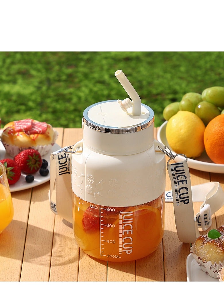 Portable Juicer Cup, Electric USB Rechargeable 800ml Blender Cup with 10 Sharp Blades, Personal Mixer Cup Juicer Bottle with Straw, for Travel Picnic Office Gym (K2 White 800ml) - Image 1