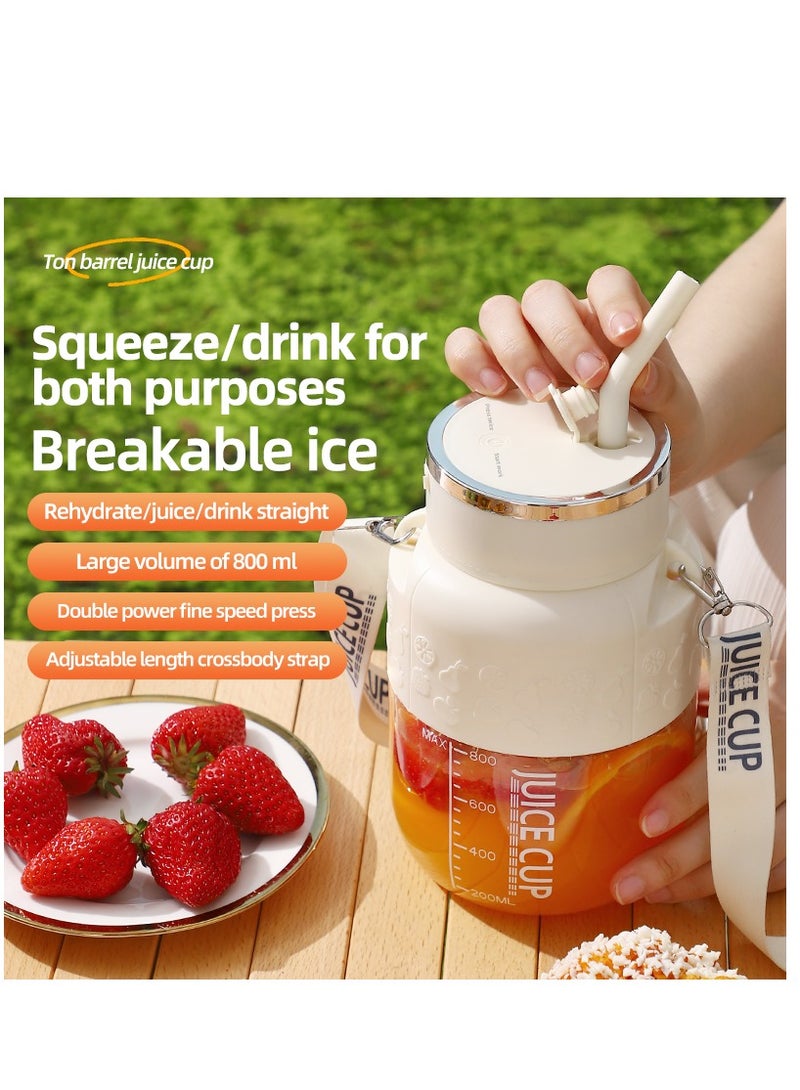 Portable Juicer Cup, Electric USB Rechargeable 800ml Blender Cup with 10 Sharp Blades, Personal Mixer Cup Juicer Bottle with Straw, for Travel Picnic Office Gym (K2 White 800ml) - Image 2