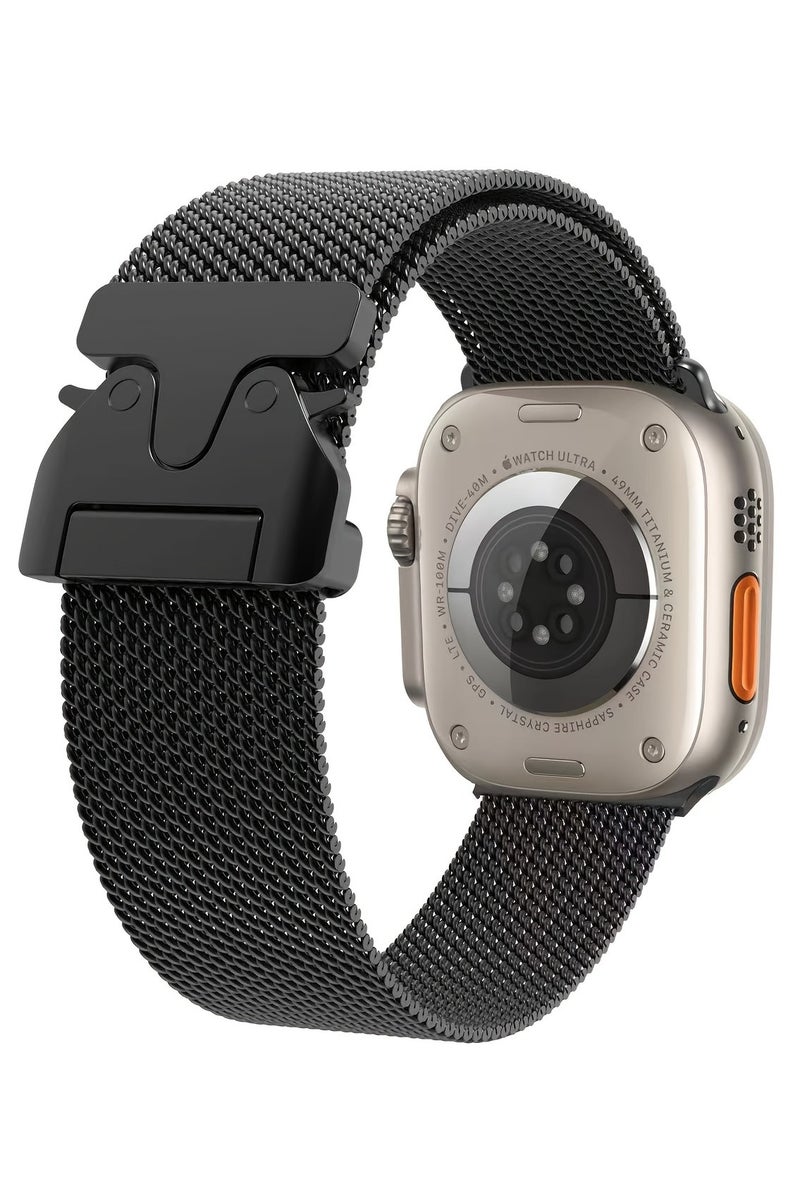 لساعة Apple Watch المعدنية، حلقة شبكية من الفولاذ المقاوم للصدأ مع مشبك معدني على شكل مظلة لساعة Apple Watch Series 10 9 8 7 6 5 4 3 2 1 SE Ultra 2، متوافقة مع أحجام العلبة 42/44/45/49 مم من التيتانيوم - Image 1