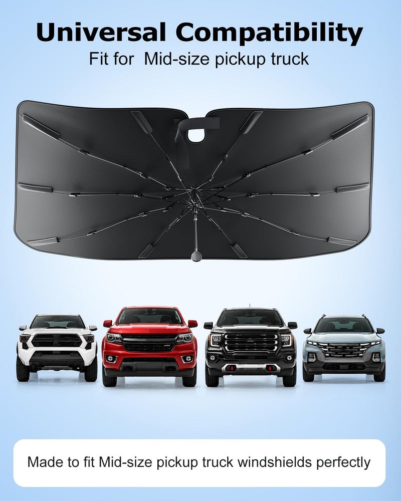 [2026 Upgraded] Custom Windshield Sun Shade for Mid-Size Pickup Truck 5 Layers Ice Crystal Coating Blocks 99% UV, Cools Interior | 360° Swivel Handle for Easy Use - Image 4