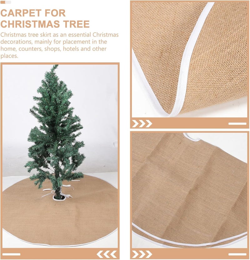 Christmas Tree Skirt DIY Linen Tree Apron 122cm Natural Burlap Decoration for Holiday Home Party and Office Decor - Image 3