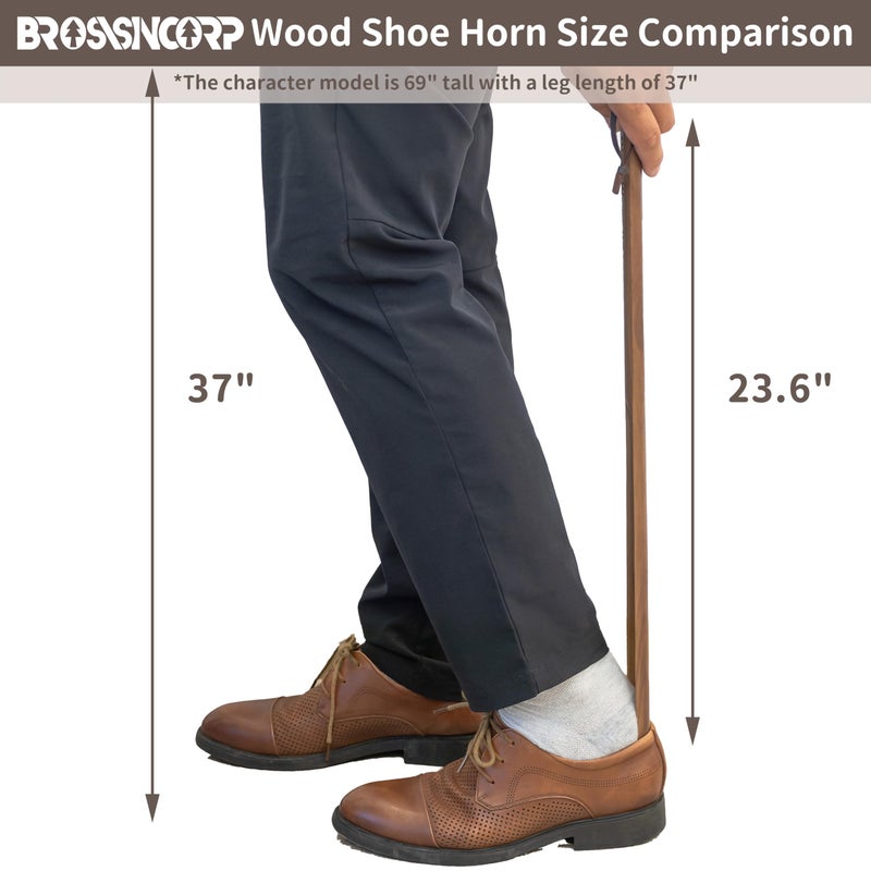 Brosisincorp Wooden Shoe Horn Long Handle For Seniors 23.6" Easy Wear Helper Shoehorns Women Kids Baby Elderly Hanging Rings Black Walnut Wood - Image 5
