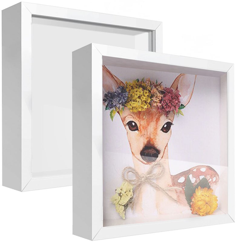 sunmeg SUNMEG 5x5 Small Shadow Box Frame Display Case Wood with Plexiglass Display Case Box for Memorabilia Medal CraftsTickets and Photos Picture Frame for Wall and Tabletop 2pcsWhite 5x5 