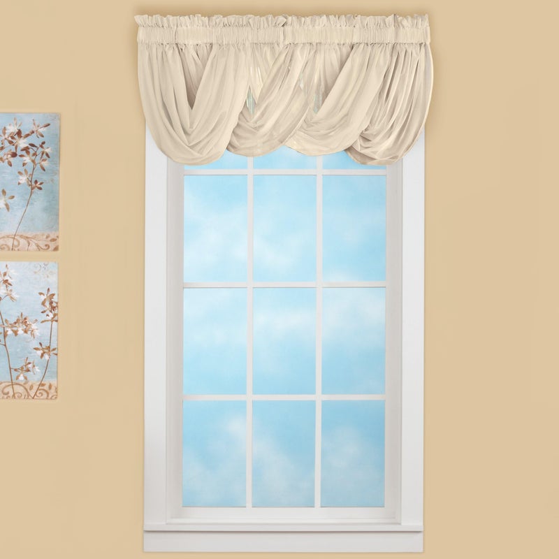 Collections Etc Scoop Two-Piece Rod Pocket Solid-Colored Sheer Valances for Windows, Decorative Accent and Added Privacy for Any Room in Home, Cream - Image 2