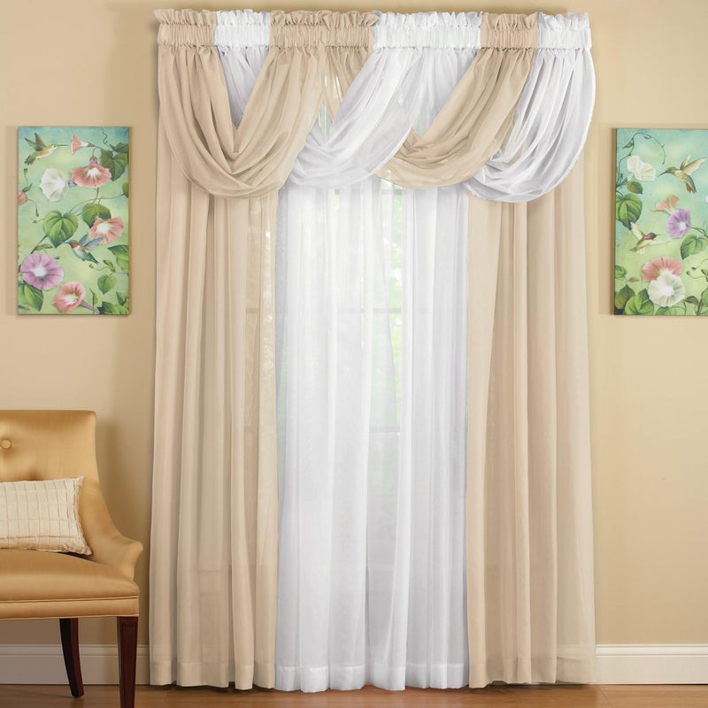 Collections Etc Scoop Two-Piece Rod Pocket Solid-Colored Sheer Valances for Windows, Decorative Accent and Added Privacy for Any Room in Home, Cream - Image 4