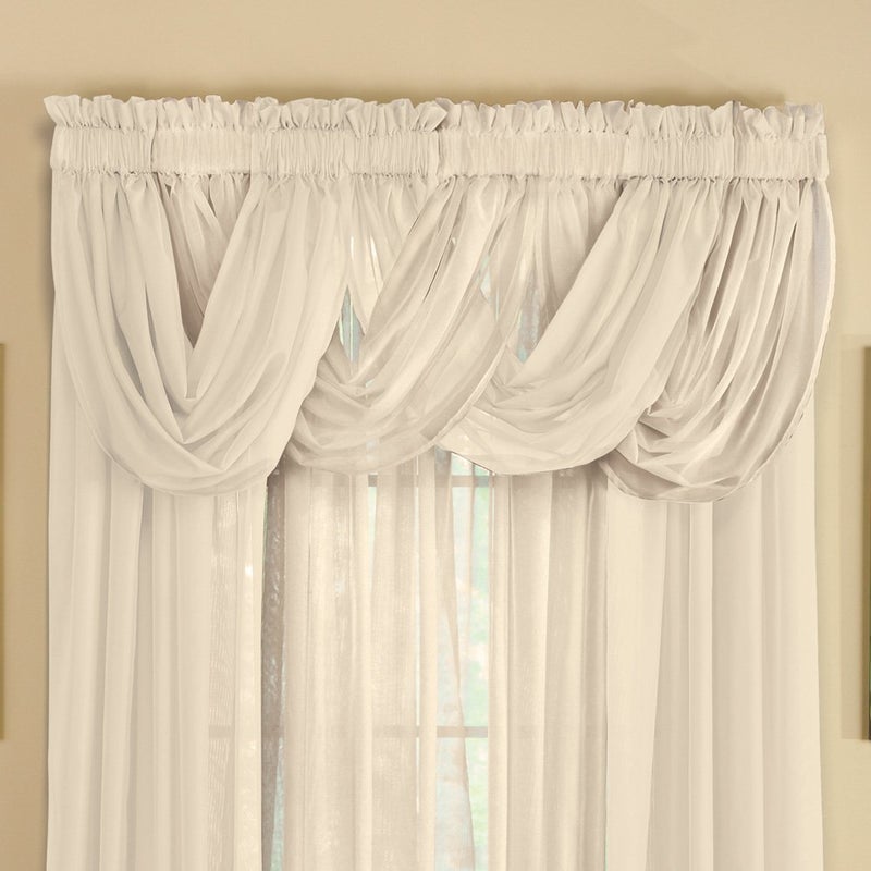 Collections Etc Scoop Two-Piece Rod Pocket Solid-Colored Sheer Valances for Windows, Decorative Accent and Added Privacy for Any Room in Home, Cream - Image 5