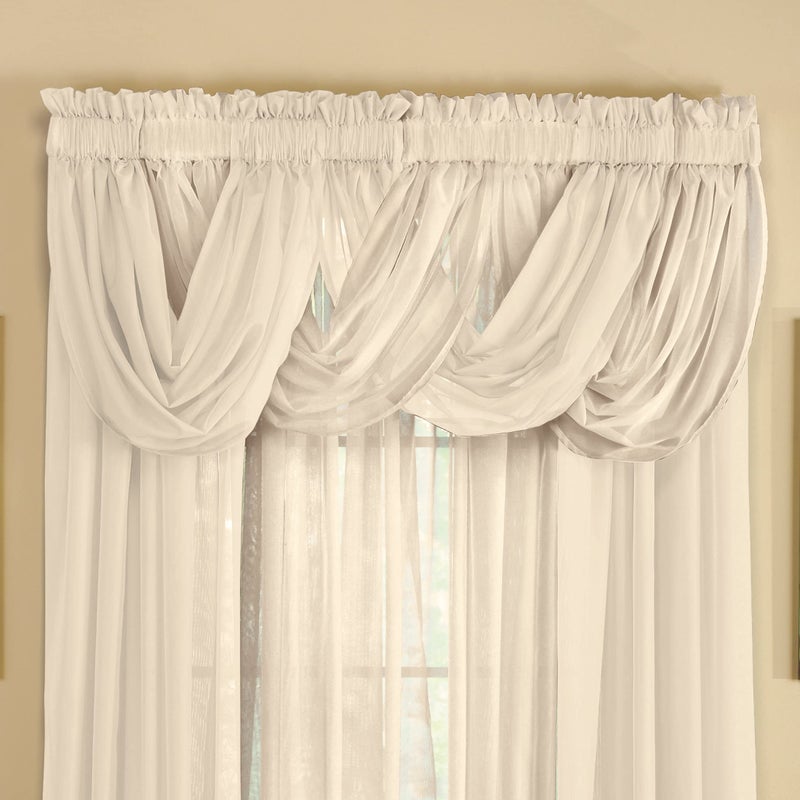 Collections Etc Scoop Two-Piece Rod Pocket Solid-Colored Sheer Valances for Windows, Decorative Accent and Added Privacy for Any Room in Home, Cream - Image 3