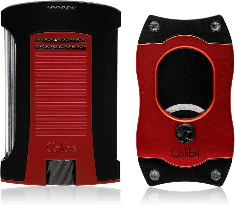 Daytona Lighter + S-Cut Cutter Gift Set - Single Jet Flame, Wind Resistant, Large Fuel Tank, Gift Box Included (Red)