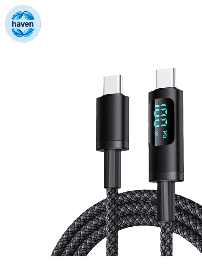 هافن كابل USB C الشحن السريع 100 واط، توصيل الطاقة 100 واط PD الشحن السريع كابل USB C إلى USB C علامة ل iPhone و MacBook و iPad Pro و Samsung و Type-C الأجهزة -الأسود - Image 1