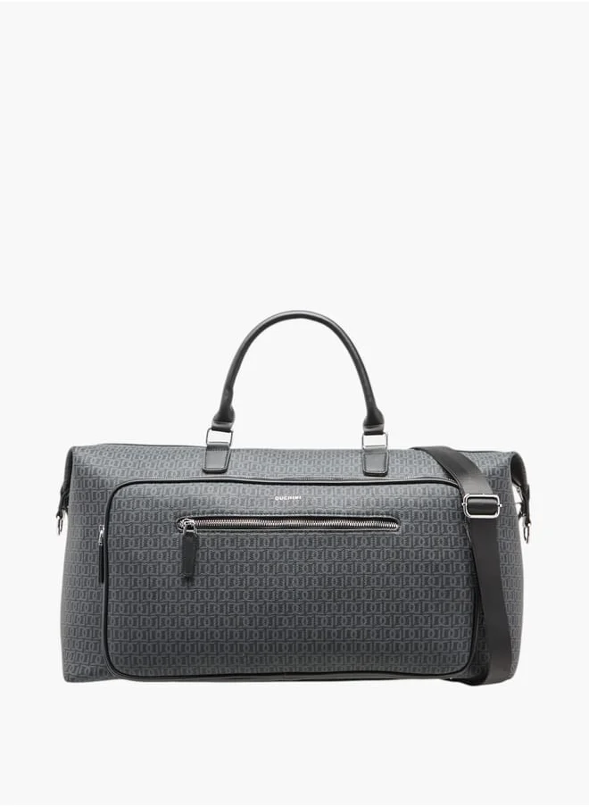 دوتشيني Men Monogram Print Duffle Bag with Zip Closure and Double Handle