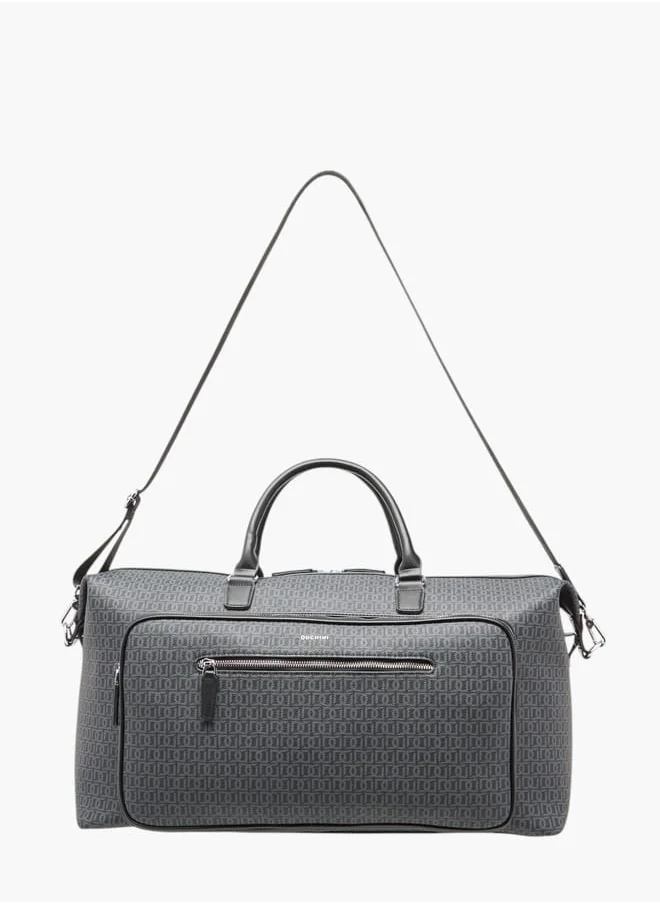 دوتشيني Men Monogram Print Duffle Bag with Zip Closure and Double Handle