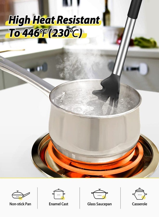 SouxMux Silicone Pasta Fork and Soup Ladle Set, Non-Stick BPA Free Heat-Resistant Handy Kitchen Utensils for Cooking, Serving, Draining, Stirring (Black) - Image 4