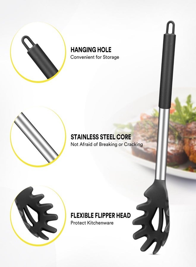 SouxMux Silicone Pasta Fork and Soup Ladle Set, Non-Stick BPA Free Heat-Resistant Handy Kitchen Utensils for Cooking, Serving, Draining, Stirring (Black) - Image 3
