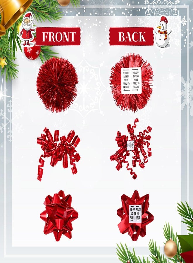 Daifunli 48 Pieces Christmas Gifts Bows Christmas Bows for Gift Wrapping Self Adhesive Gift Wrap Bows Gift Curly Bows Tinsel Bows Holiday Gift Bow Assortment for Xmas Present Decoration(Red, White - Image 4