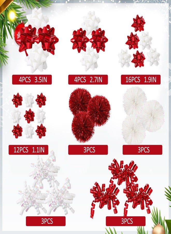 Daifunli 48 Pieces Christmas Gifts Bows Christmas Bows for Gift Wrapping Self Adhesive Gift Wrap Bows Gift Curly Bows Tinsel Bows Holiday Gift Bow Assortment for Xmas Present Decoration(Red, White - Image 2