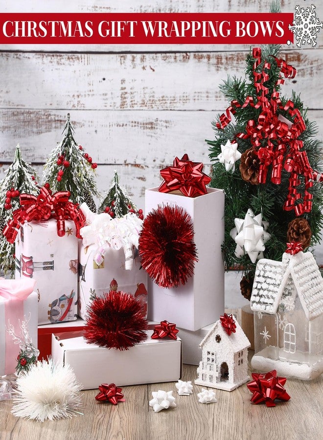 Daifunli 48 Pieces Christmas Gifts Bows Christmas Bows for Gift Wrapping Self Adhesive Gift Wrap Bows Gift Curly Bows Tinsel Bows Holiday Gift Bow Assortment for Xmas Present Decoration(Red, White - Image 3