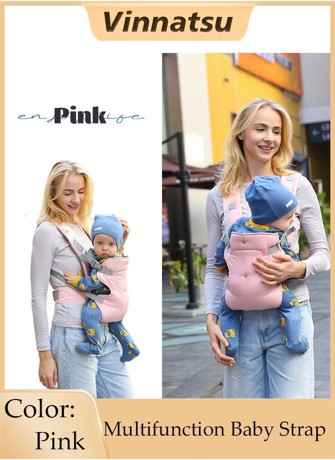 Vinnatsu Vinnatsu 4 in 1 Multifunction Baby Strap Waist Stool Hip Seat Baby Carrier Baby Carrier Ergonomic Infant Carrier with Hip Seat Kangaroo Bag Soft Adjustable Size, Very Suitable For Hiking Shopping Trip for Men Dad Mom(Pink)  - Image 1