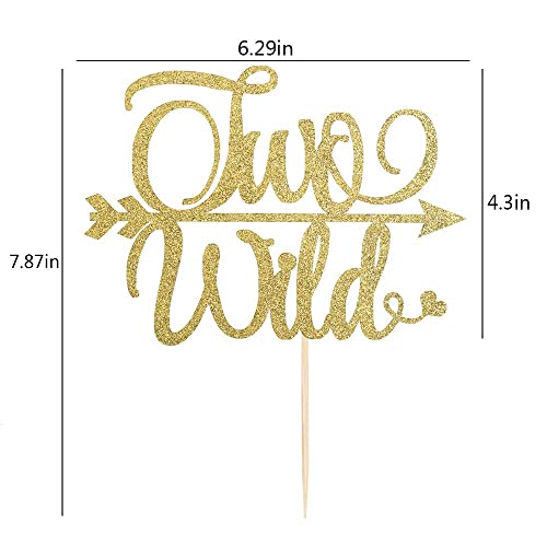 Festiko®Two Wild Cake Topper - Glod Glitter Cake Topper for Baby 2nd Birthday Party Decorations - Image 2