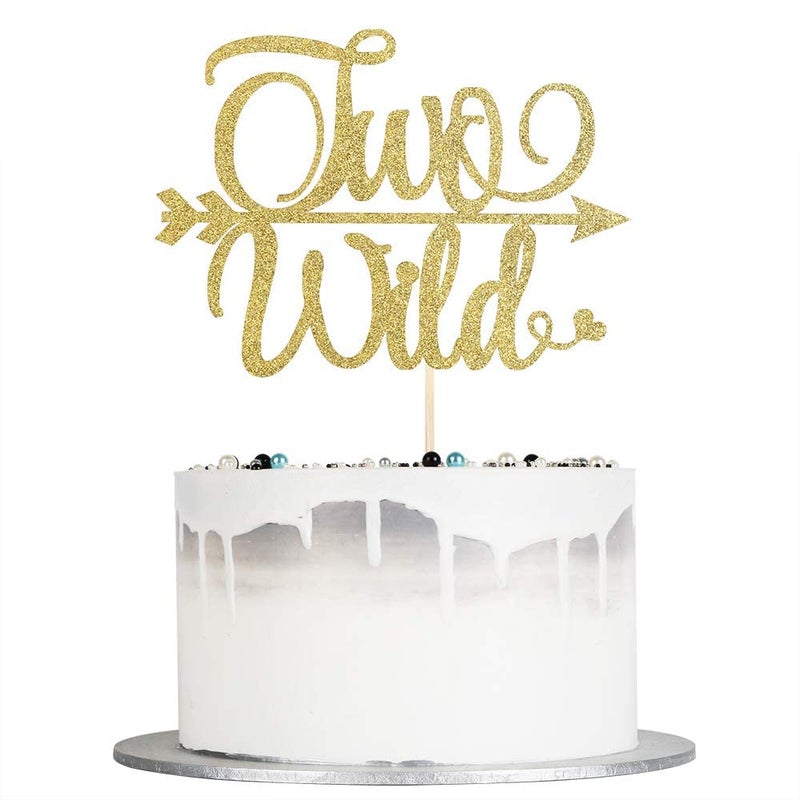 Festiko®Two Wild Cake Topper - Glod Glitter Cake Topper for Baby 2nd Birthday Party Decorations - Image 5
