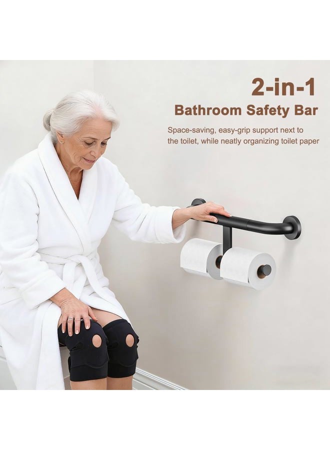 Fanhao Shower Grab Bar w/Double Toilet Paper Roll Holder, 2-in-1 Safety Assist Bar Balanced Support Handle, Stainless Steel Wall Mounted Bathroom Handicap Grab Bar for Senior Elderly Disabled, 45.5cm - Image 2