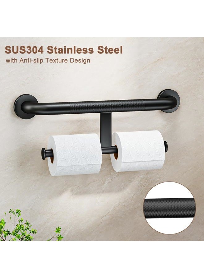 Fanhao Shower Grab Bar w/Double Toilet Paper Roll Holder, 2-in-1 Safety Assist Bar Balanced Support Handle, Stainless Steel Wall Mounted Bathroom Handicap Grab Bar for Senior Elderly Disabled, 45.5cm - Image 3