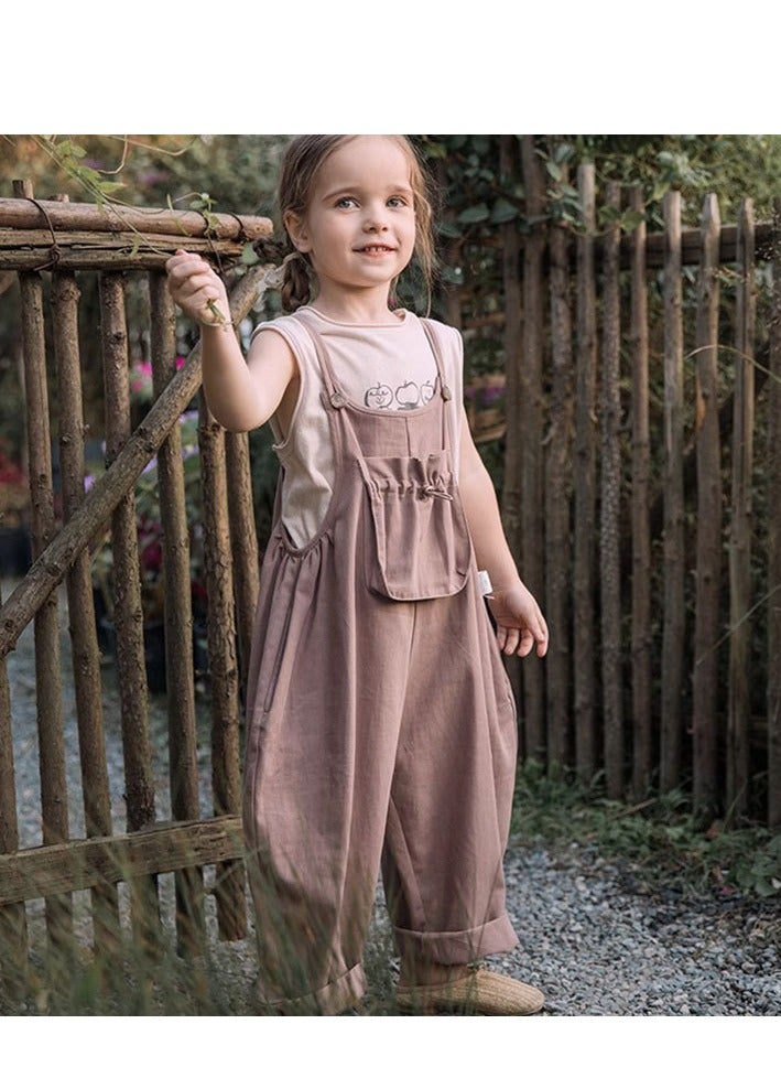 Children's Pure Cotton Large Pocket Shoulder Strap Jumpsuit Casual Pants  - Image 3